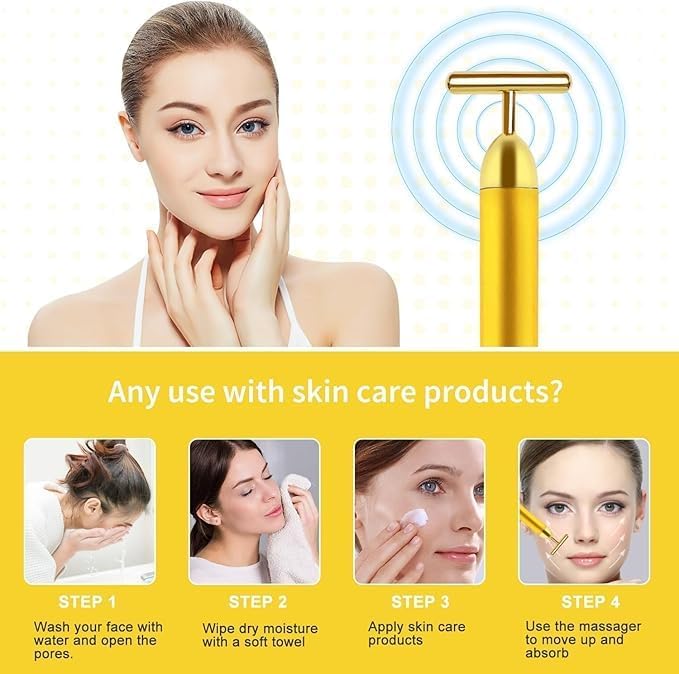 ✨ 24K Gold Energy Beauty Bar ⚡ Electric Facial Massage Roller | Skin Lifting & Glow Wand 💆‍♀️